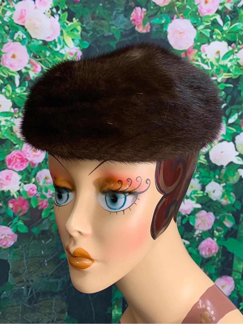 Vintage 50s Bonwit Teller Brown Mink Pillbox Hat